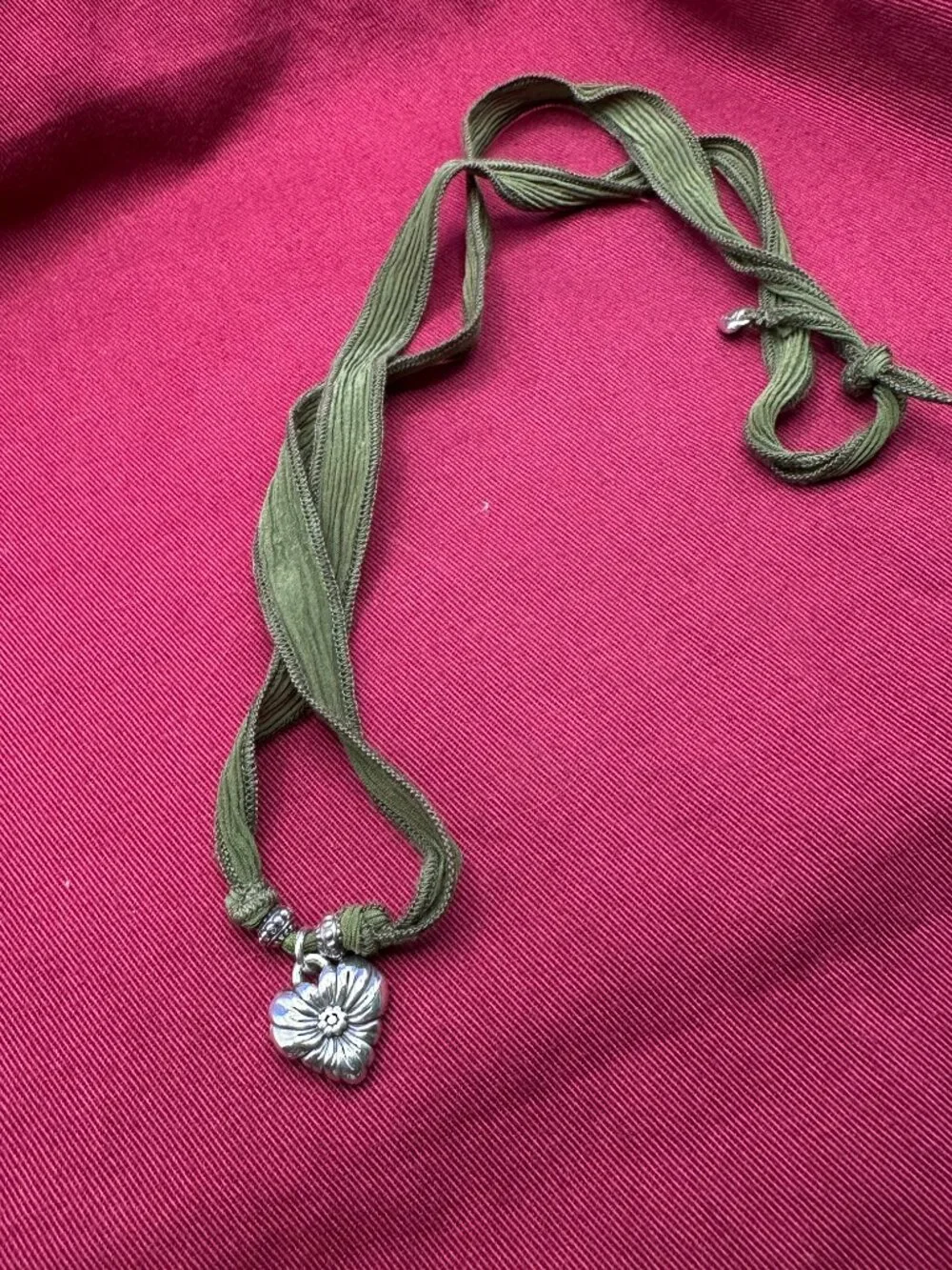 Brighton Silver-Plated Heart Pendant Necklace Fabric Strand